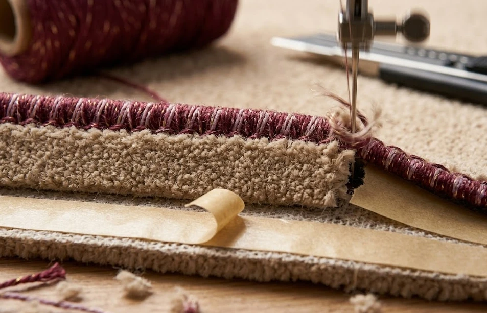 Kettelmaschine bei der Arbeit – professionelle Teppicheinfassung in der Werkstatt Kettelfee Berlin Marzahn